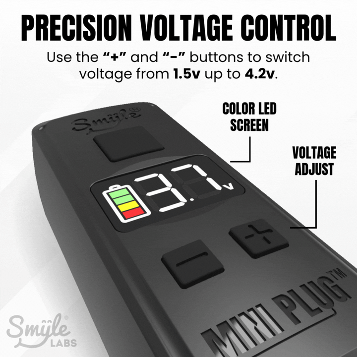 Mini Plug (20-PACK) 510 Cart Battery with Built-in USB-C Cable, Adjustable Voltage, LED Display