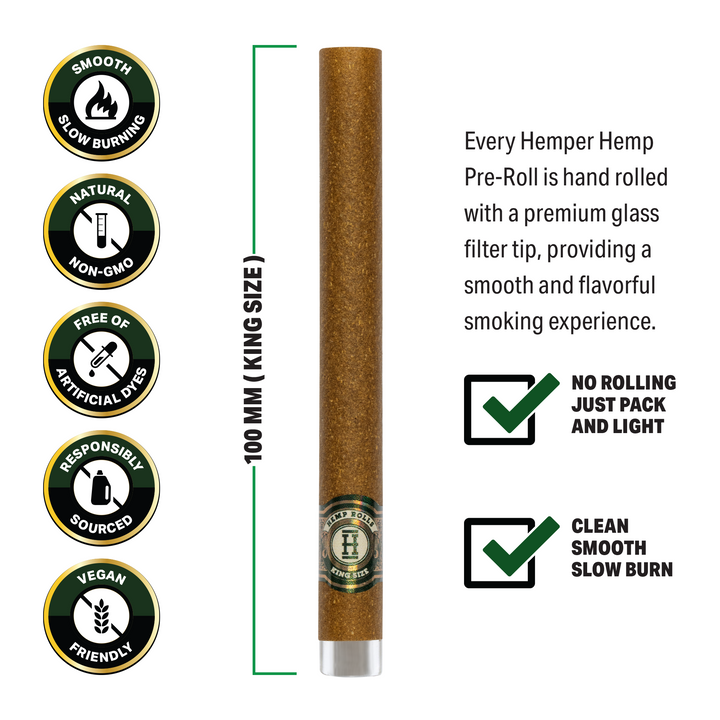 Pre-Rolled King Size Glass Tipped Hemp Rolls | 2PK