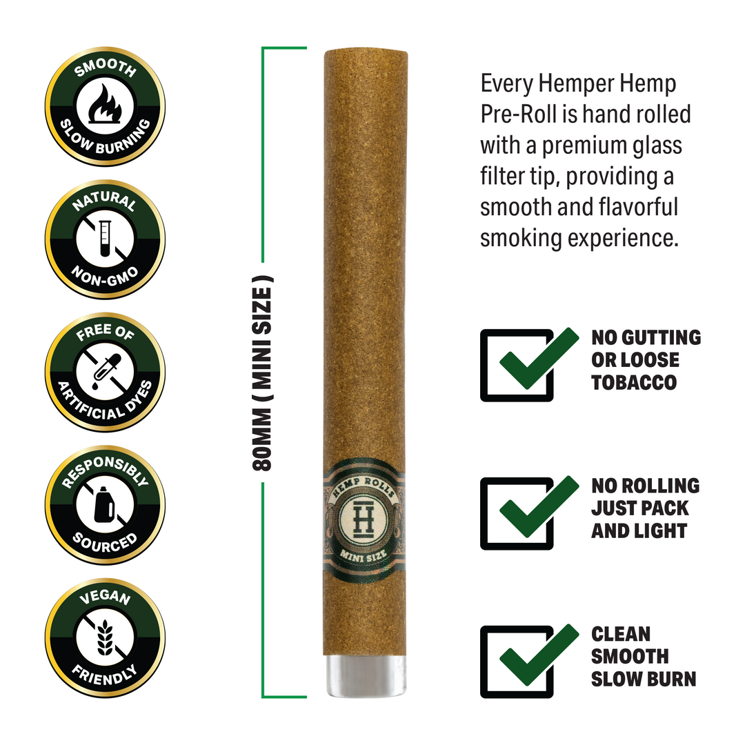 Pre-Rolled Mini Size Glass Tipped Hemp Rolls | 4PK Display