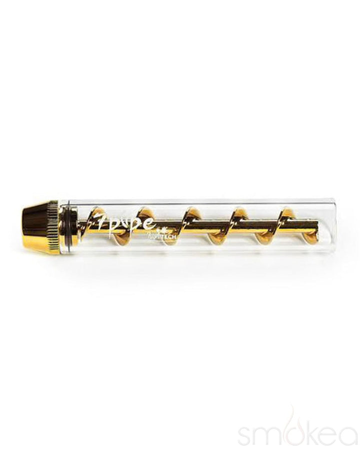 7 Pipe Twisty Glass Blunt with gold spiral auger and engraved logo on clear glass tube