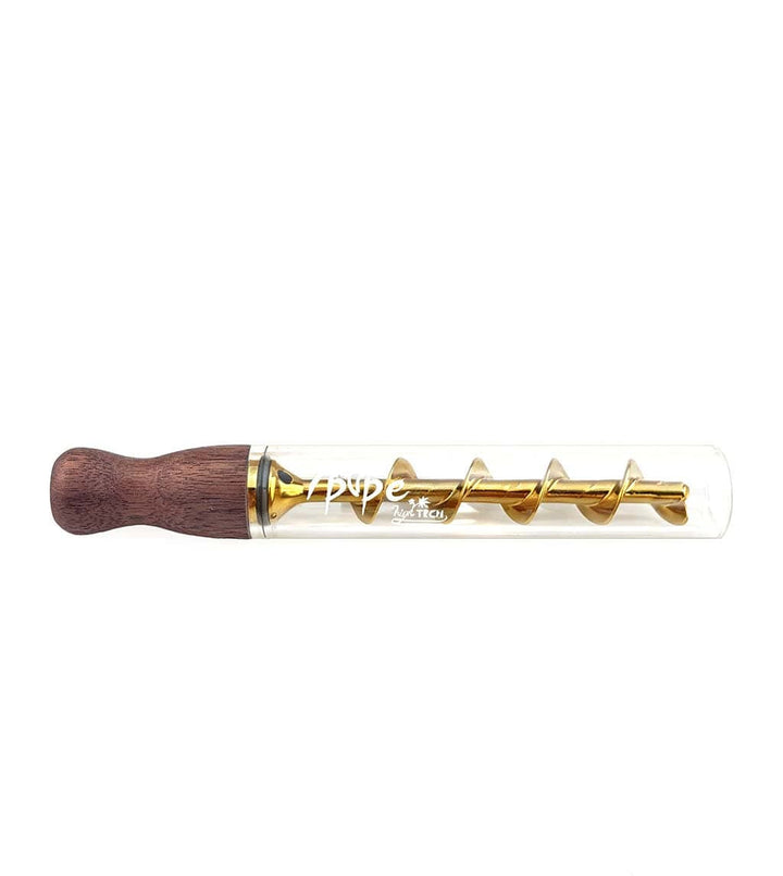 7 Pipe Twisty Glass Blunt Wood with real wood mouthpiece and gold spiral auger