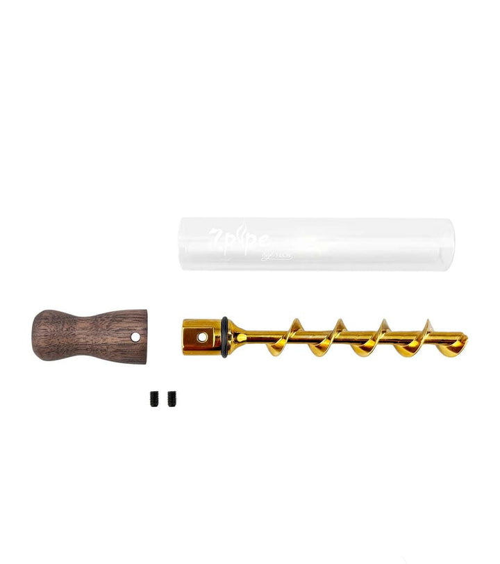 7 Pipe Twisty Glass Blunt Wood shown disassembled with glass tube, wood mouthpiece, and auger