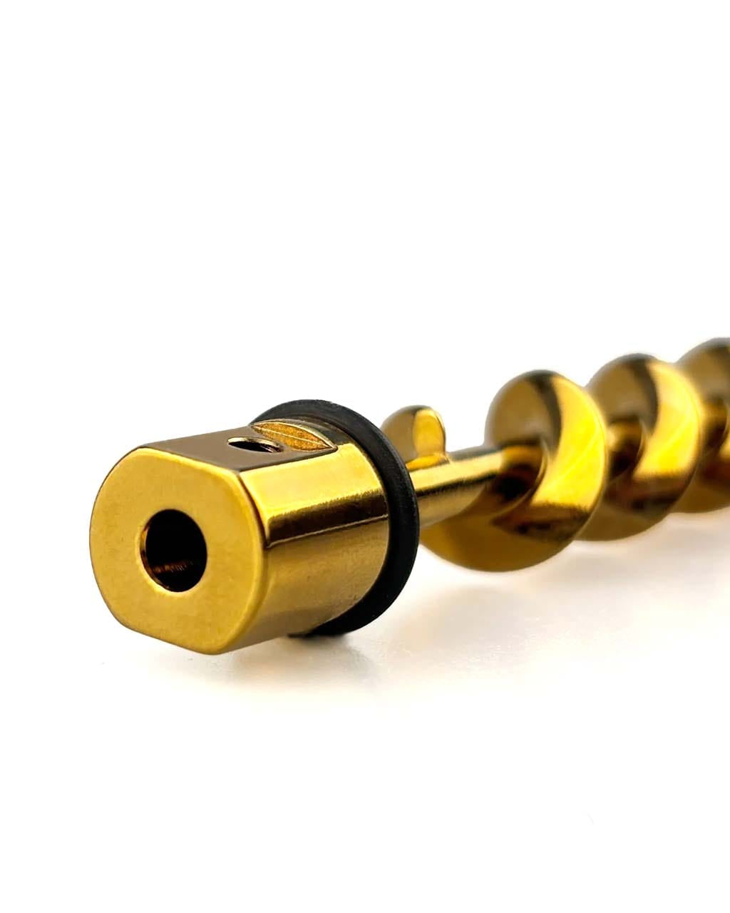 Gold spiral auger mechanism on the 7 Pipe Twisty Glass Blunt for automatic ash ejection