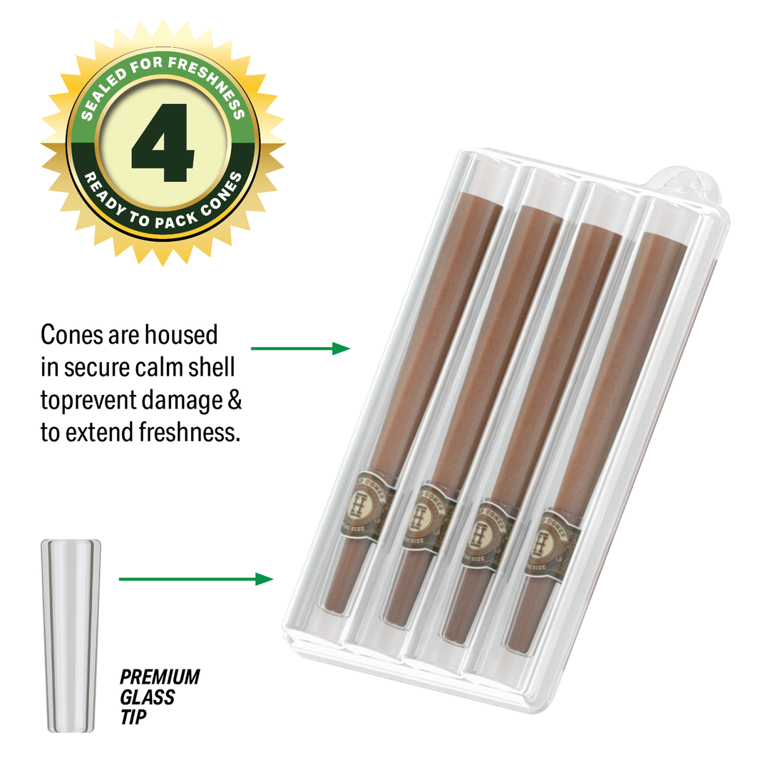 Pre-Rolled Mini Size Glass Tipped Hemp Cones | 4PK