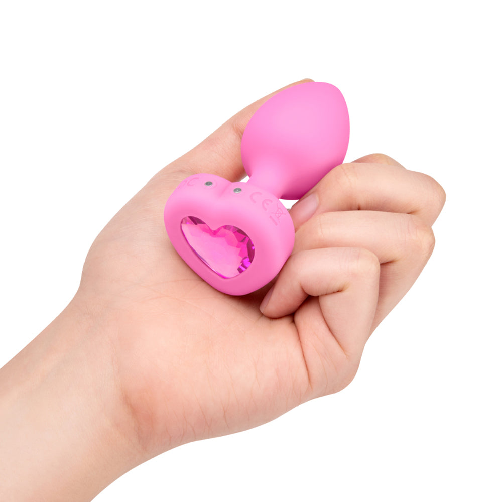 b-Vibe Vibrating Heart Anal Plug with Heart-Shaped Jewel Base S/M Pink - view 5 | BDDbrands