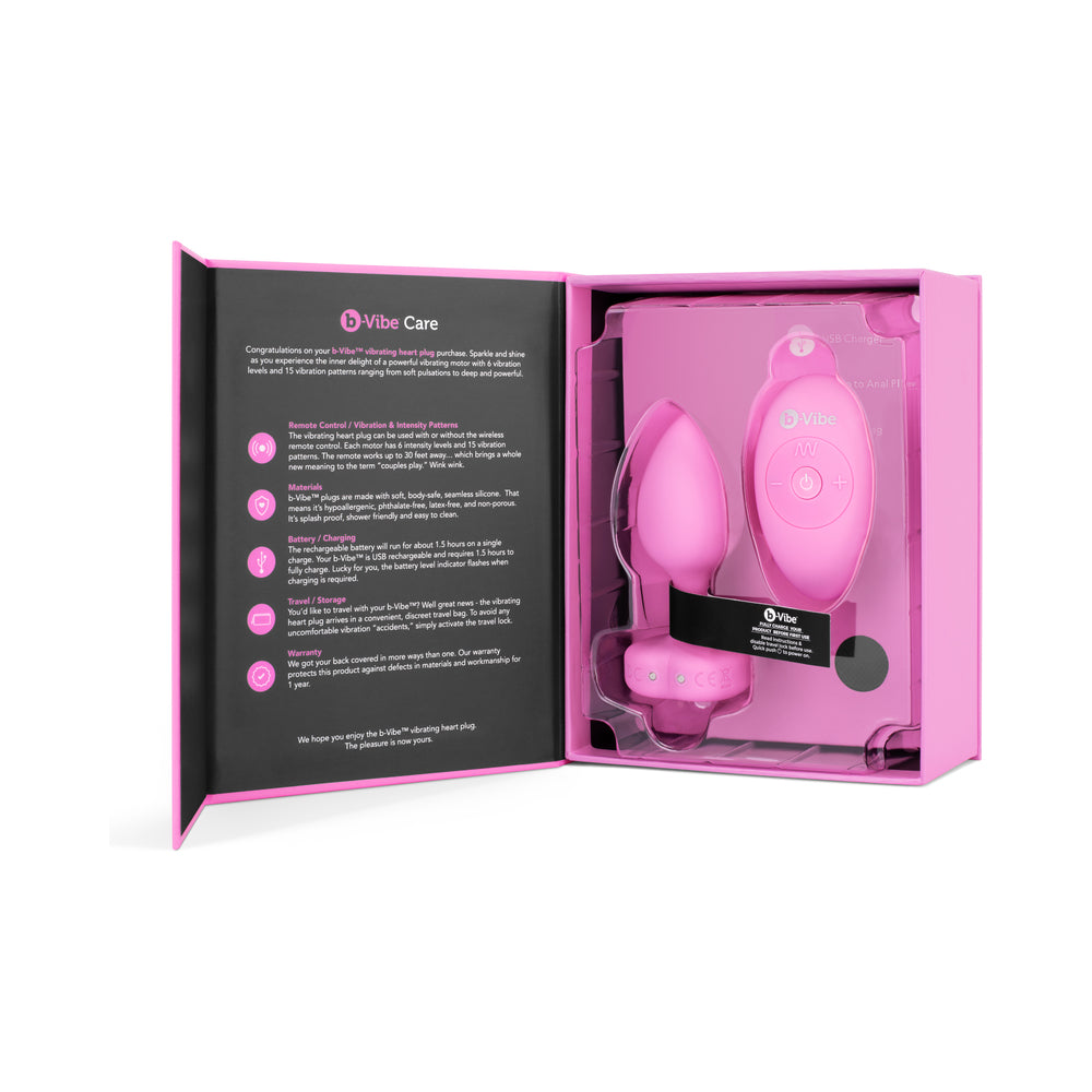 b-Vibe Vibrating Heart Anal Plug with Heart-Shaped Jewel Base S/M Pink - view 10 | BDDbrands