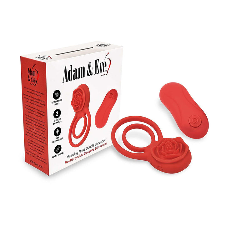 Adam & Eve Double Ring Vibrating Rose Cock Ring by PHE/Adam and Eve | BDDbrands