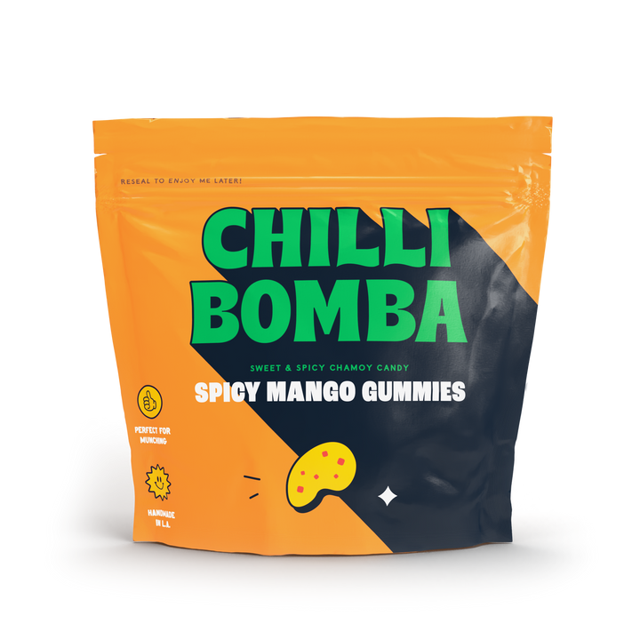Chilli Bomba Spicy Mango Gummies Chili Chamoy Candy 4oz Bag