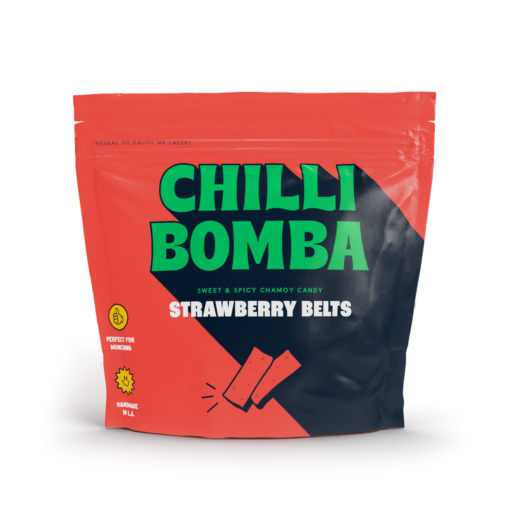 Chilli Bomba Strawberry Belts Chili Chamoy Candy 4oz Bag