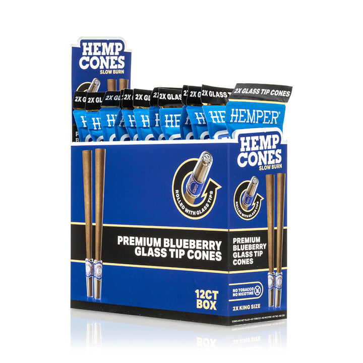 Pre-Rolled 2PK King Size Glass Tipped Hemp Cones| 12ct Display