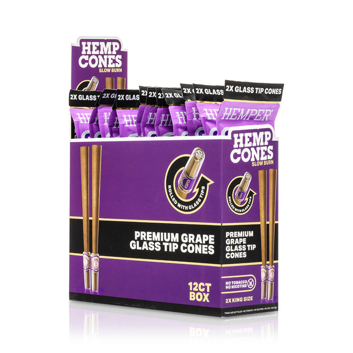 Pre-Rolled 2PK King Size Glass Tipped Hemp Cones| 12ct Display