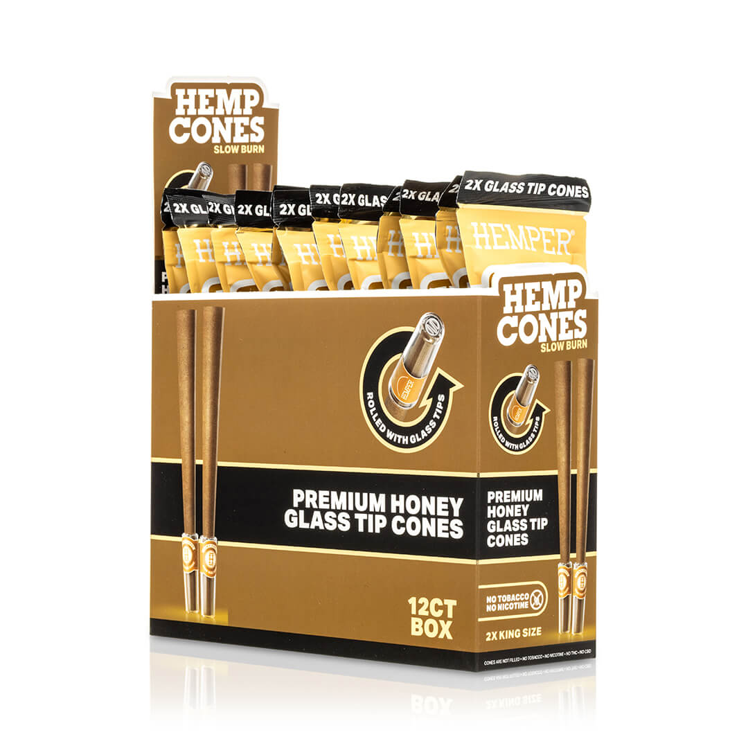 Pre-Rolled 2PK King Size Glass Tipped Hemp Cones| 12ct Display