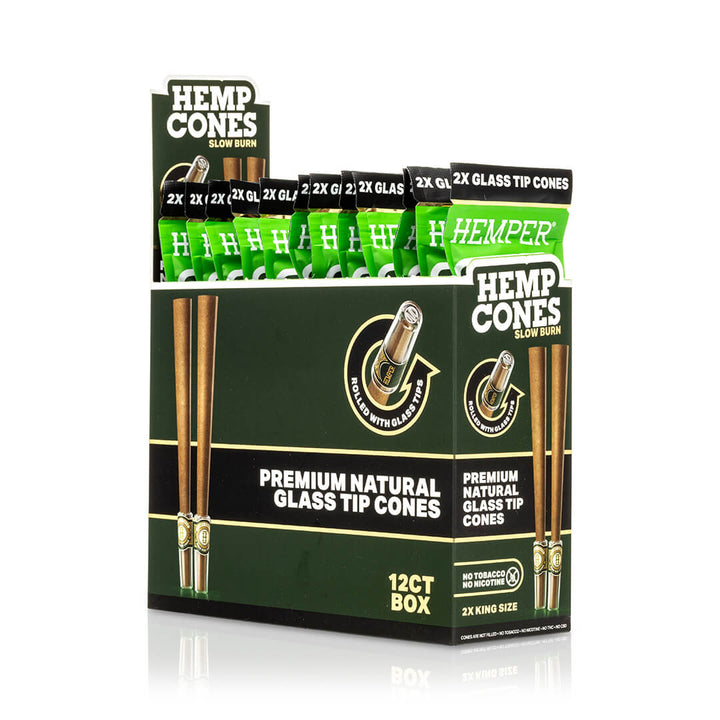 Pre-Rolled 2PK King Size Glass Tipped Hemp Cones| 12ct Display