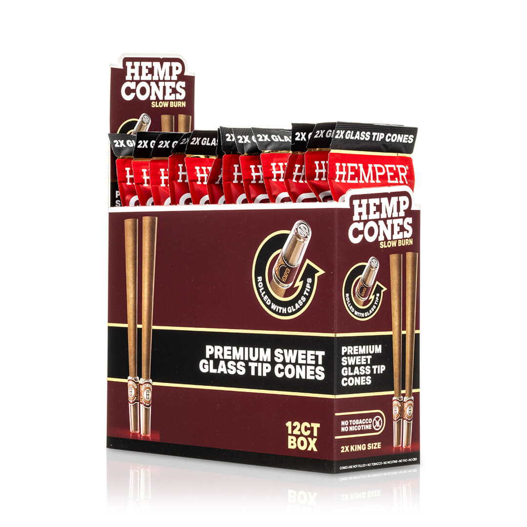 Pre-Rolled 2PK King Size Glass Tipped Hemp Cones| 12ct Display