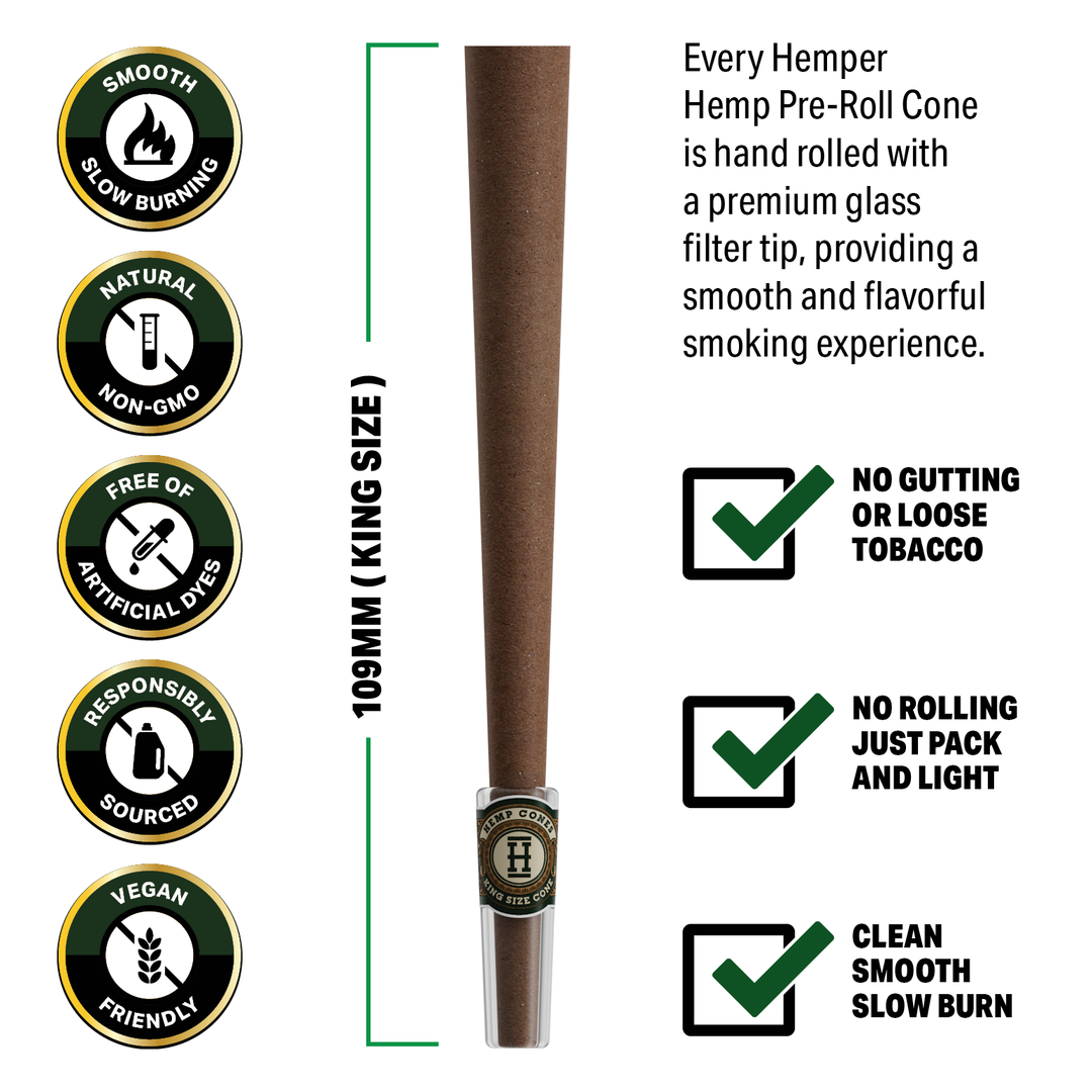 Pre-Rolled 2PK King Size Glass Tipped Hemp Cones| 12ct Display
