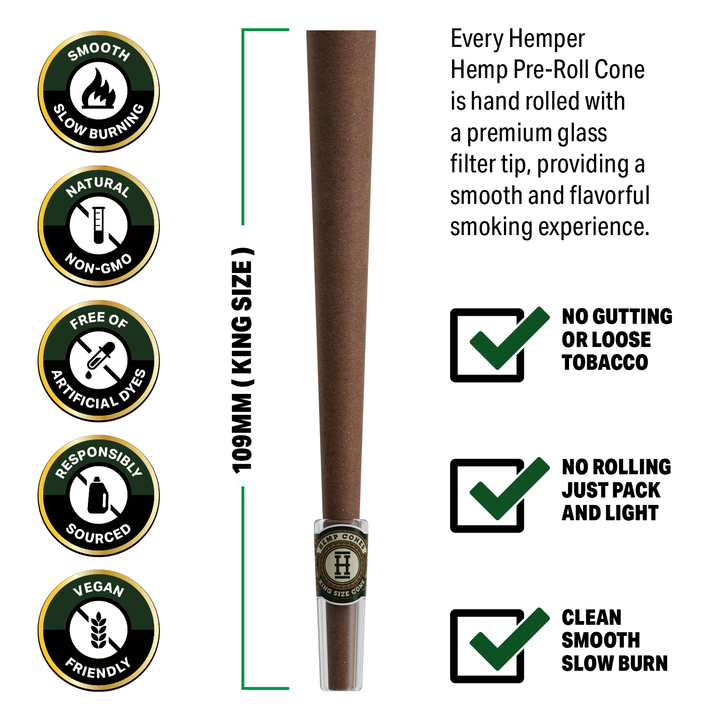 Pre-Rolled 2PK King Size Glass Tipped Hemp Cones| 12ct Display