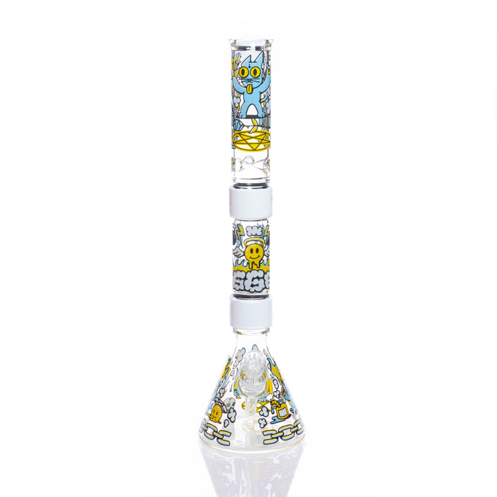 Side view of the Prism 666 Cat Beaker bong showing percolator and glass joints