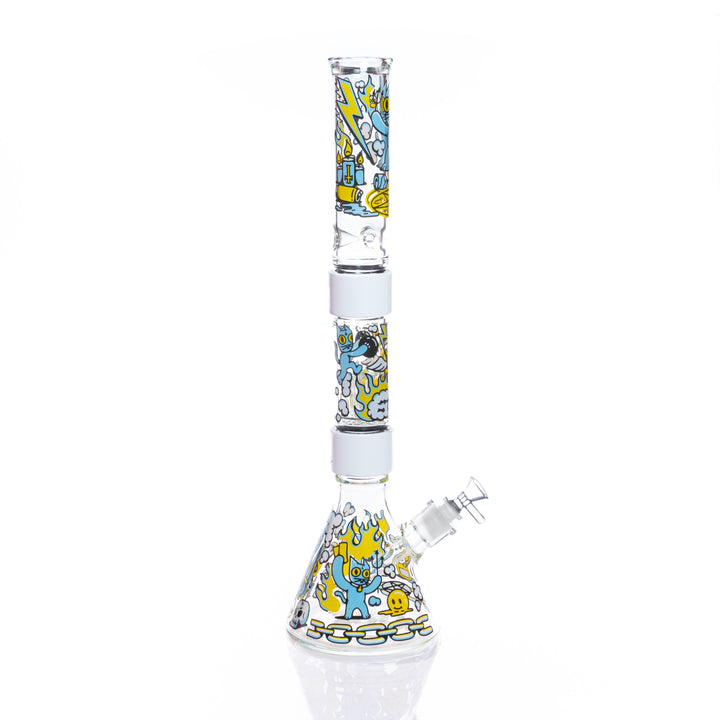 Close-up of the 666 Cat Beaker Double Stack showcasing the occult-inspired cat design by Prism