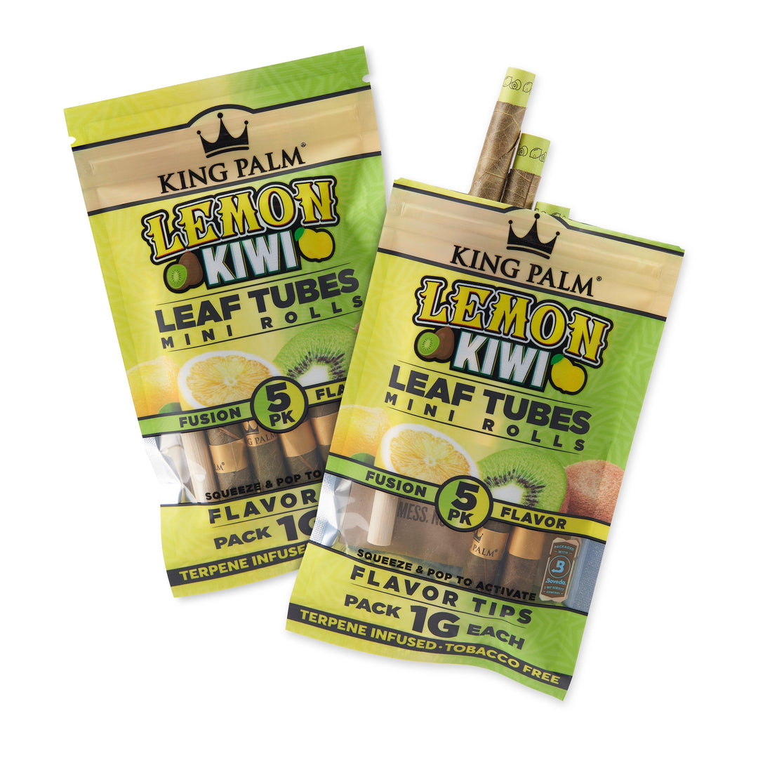 King Palm Mini Lemon Kiwi Flavor Pre Rolled Leaf Tubes - 2 Packs of 5