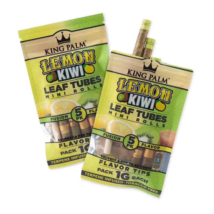 King Palm Mini Lemon Kiwi Flavor Pre Rolled Leaf Tubes - 2 Packs of 5