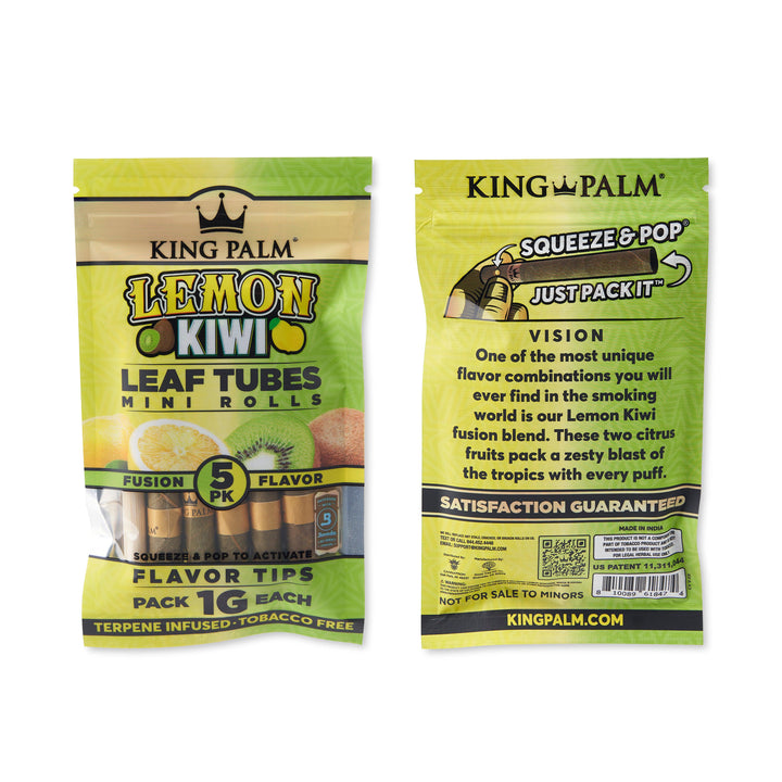 King Palm Mini Lemon Kiwi Flavor Pre Rolled Leaf Tubes - 1 Pack of 5