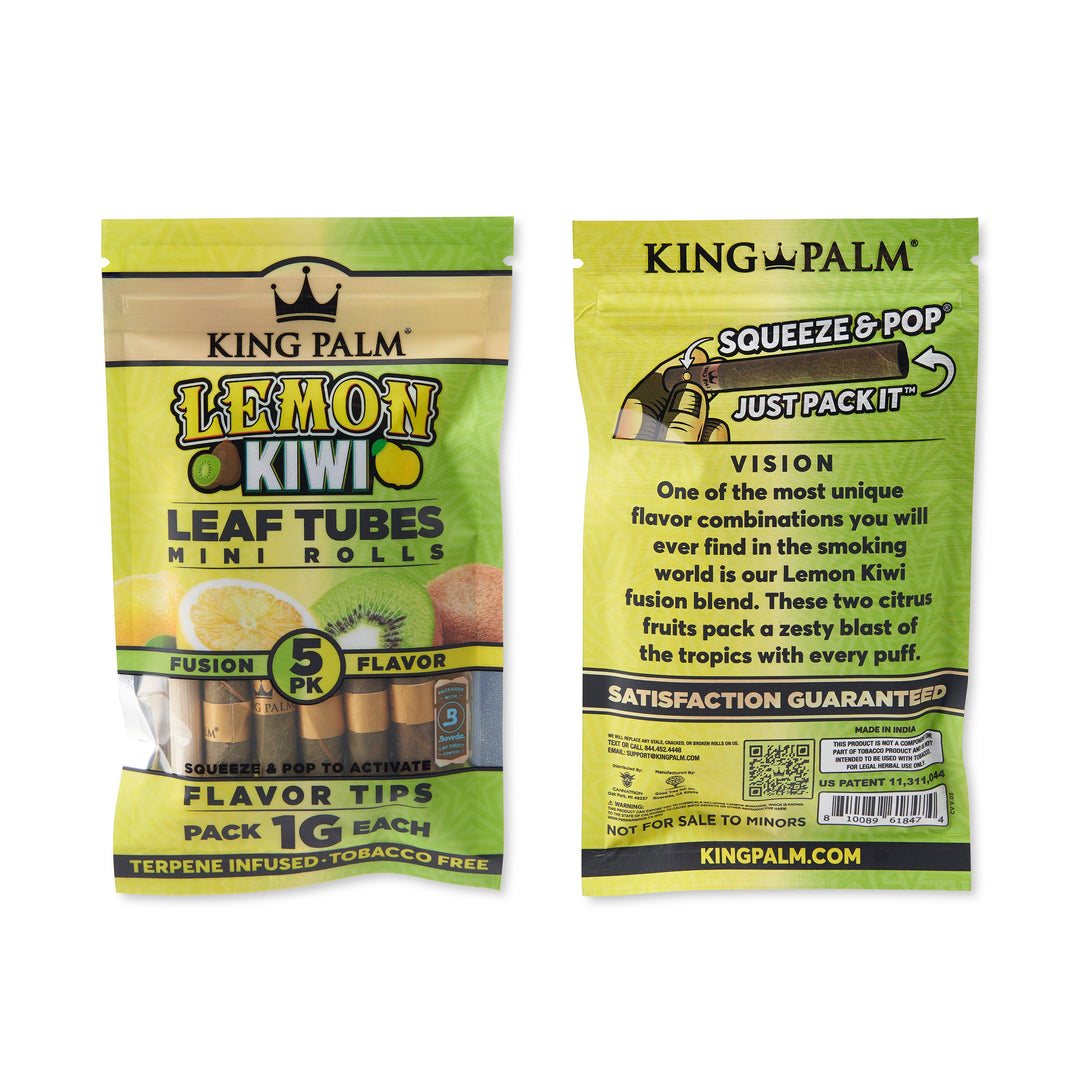 King Palm Mini Lemon Kiwi Flavor Pre Rolled Leaf Tubes - 2 Packs of 5