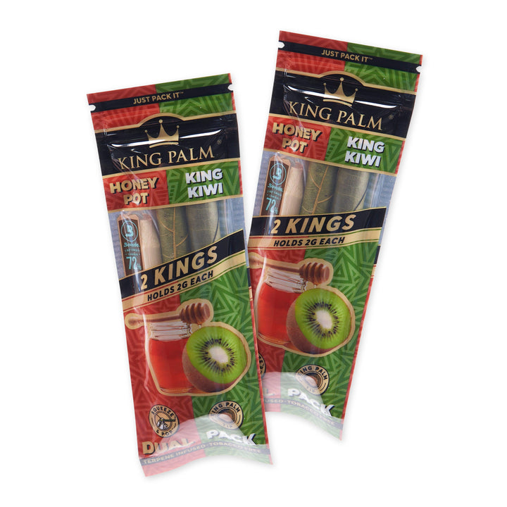 King Palm King Size Honey & Kiwi Dual Flavor Pre Rolled Leaf Tubes - 2 Packs of 2