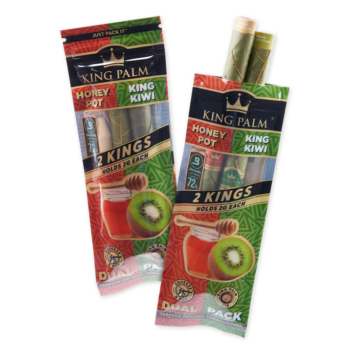 King Palm King Size Honey & Kiwi Dual Flavor Pre Rolled Leaf Tubes - 2 Packs of 2