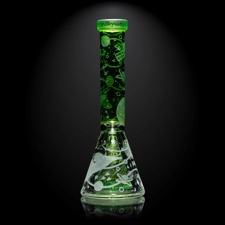 Milky Way Glass - Space Odyssey 3D Beaker w/ Collins Perc - Slime (11")