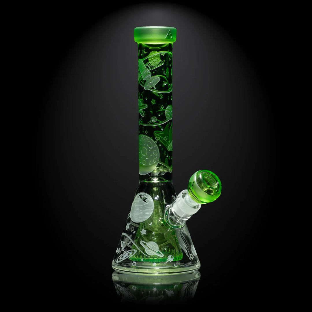 Milky Way Glass - Space Odyssey 3D Beaker w/ Collins Perc - Slime (11")