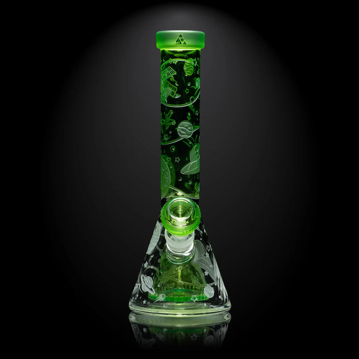 Milky Way Glass - Space Odyssey 3D Beaker w/ Collins Perc - Slime (11")