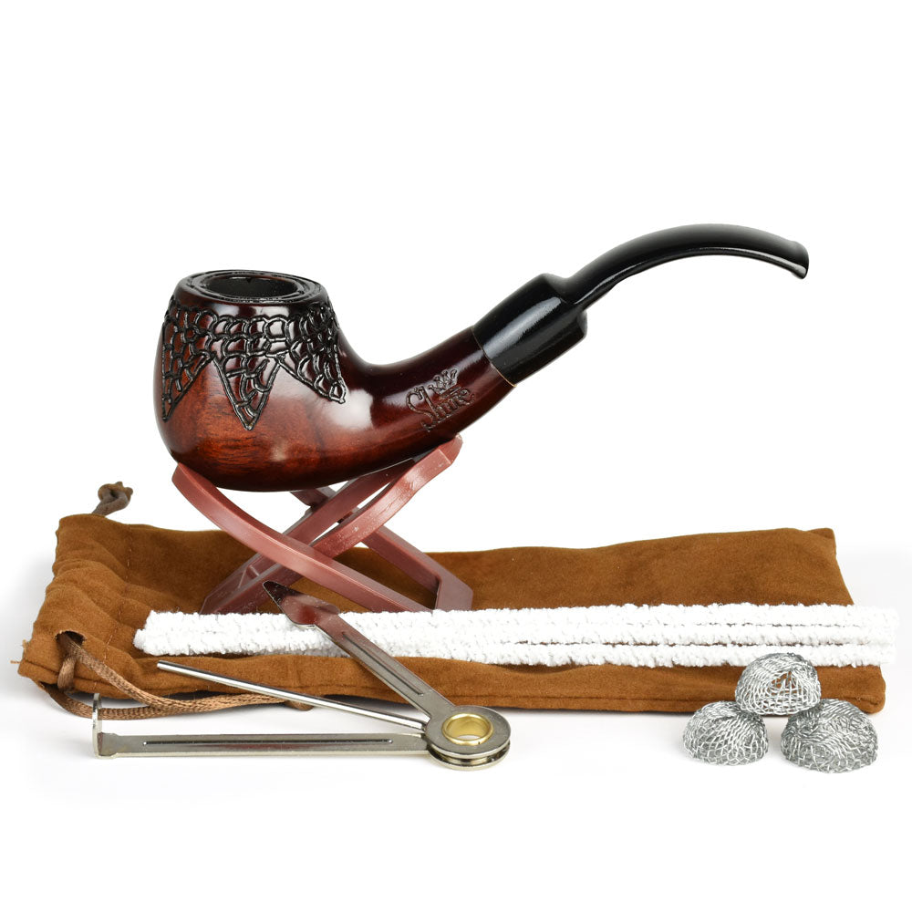 Pulsar Shire Pipes Engraved Bowl Bent Apple Cherry Wood Pipe - 5.5" - view 2 | BDDbrands