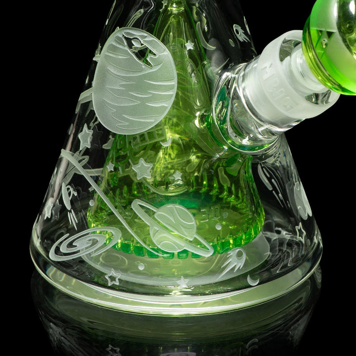 Milky Way Glass - Space Odyssey 3D Beaker w/ Collins Perc - Slime (11")