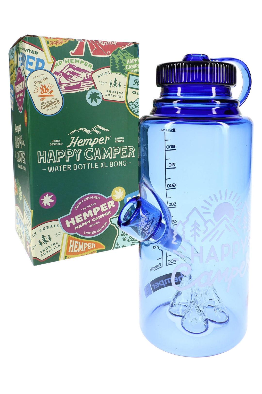 Hemper Happy Camper Water Bottle XL Glass Bong – 8½″