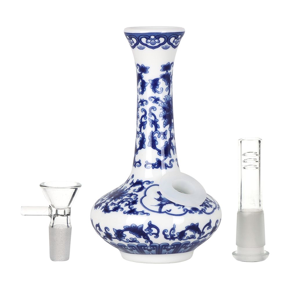 SeshGear Chinese Vase Ceramic Water Pipe - 5.5" / 14mm F / Oval Base