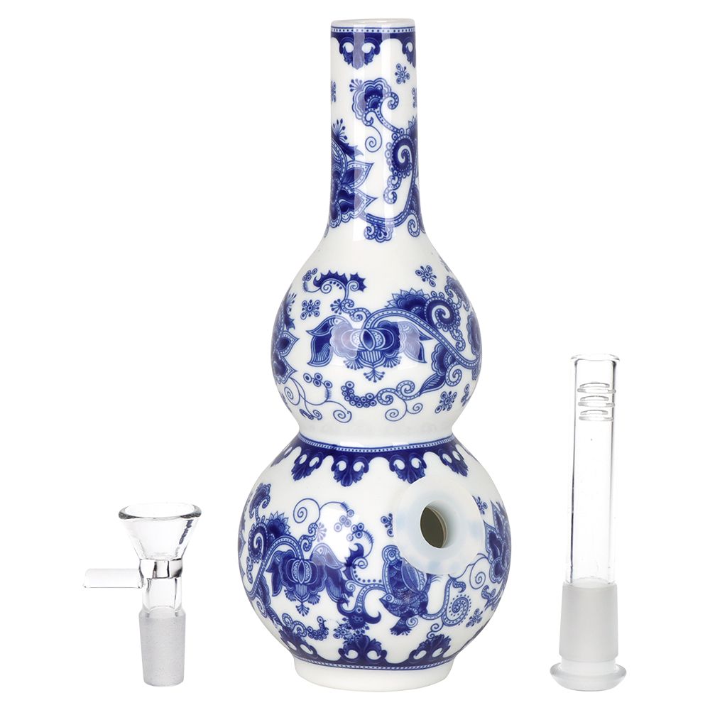 SeshGear Chinese Vase Ceramic Water Pipe - 7.75" / 14mm F / Double Bubble Base