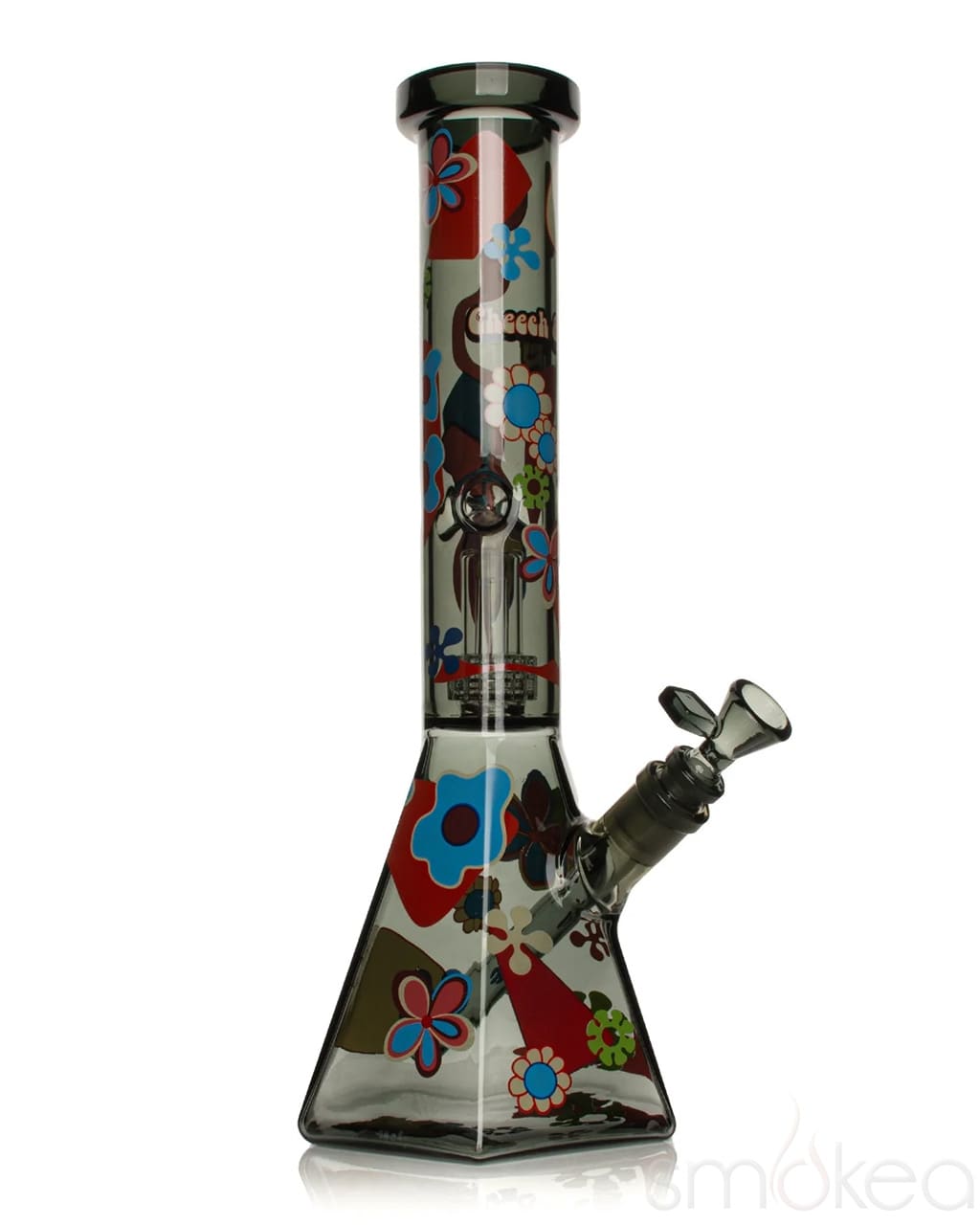 Cheech & Chong 15 inch Power to the Flower dual chamber hex beaker bong in Smoke colorway with retro floral decal