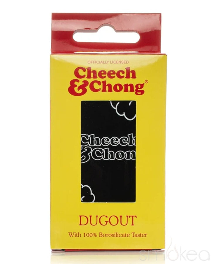 Retail packaging for the Cheech & Chong Dave's Not Here, Man Dugout with 100% borosilicate taster