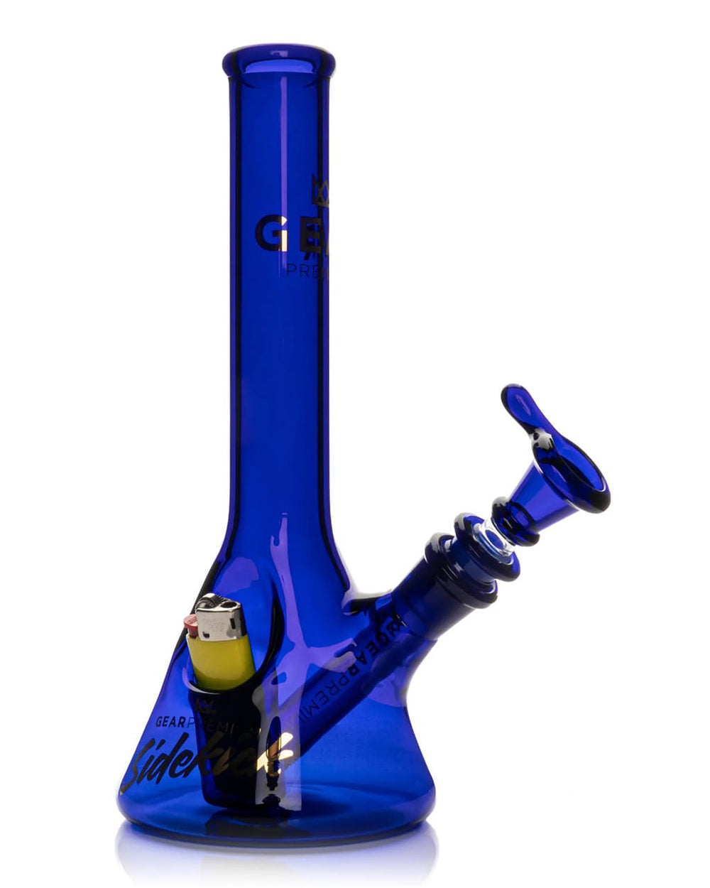 GEAR Premium 9" Mini Sidekick bong in cobalt blue glass with built-in lighter holster