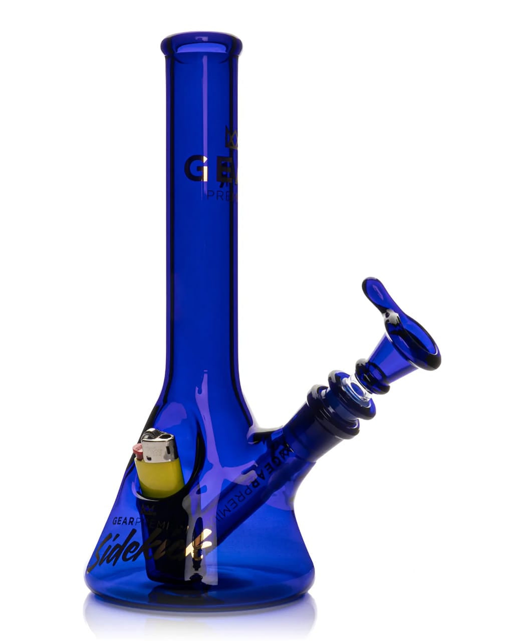 GEAR Premium 9" Mini Sidekick bong in cobalt blue glass with built-in lighter holster