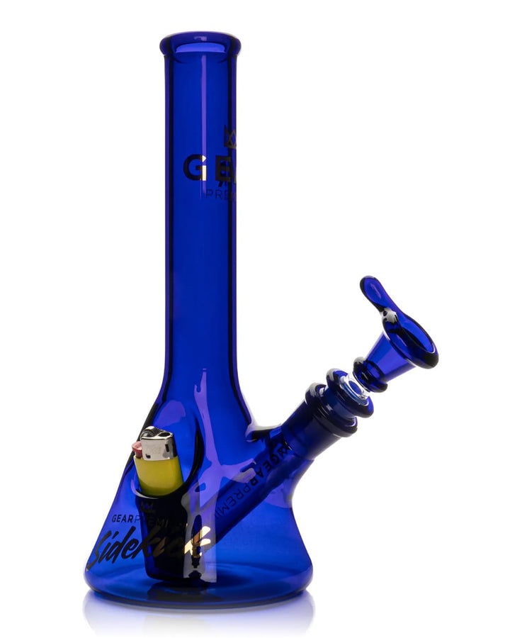 GEAR Premium 9" Mini Sidekick bong in cobalt blue glass with built-in lighter holster