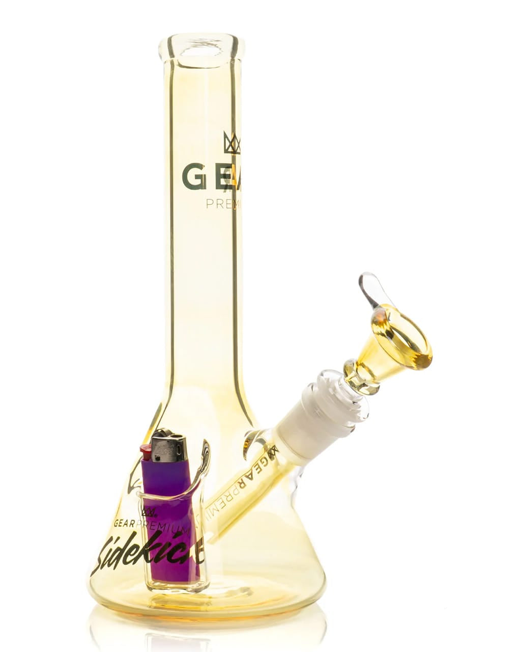 GEAR Premium 9" Mini Sidekick bong in fumed glass with white mouthpiece and lighter holster