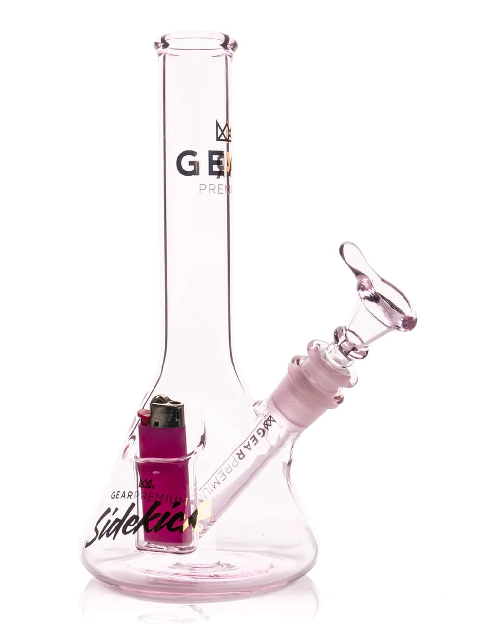 GEAR Premium 9" Mini Sidekick bong in pink glass with lighter holster