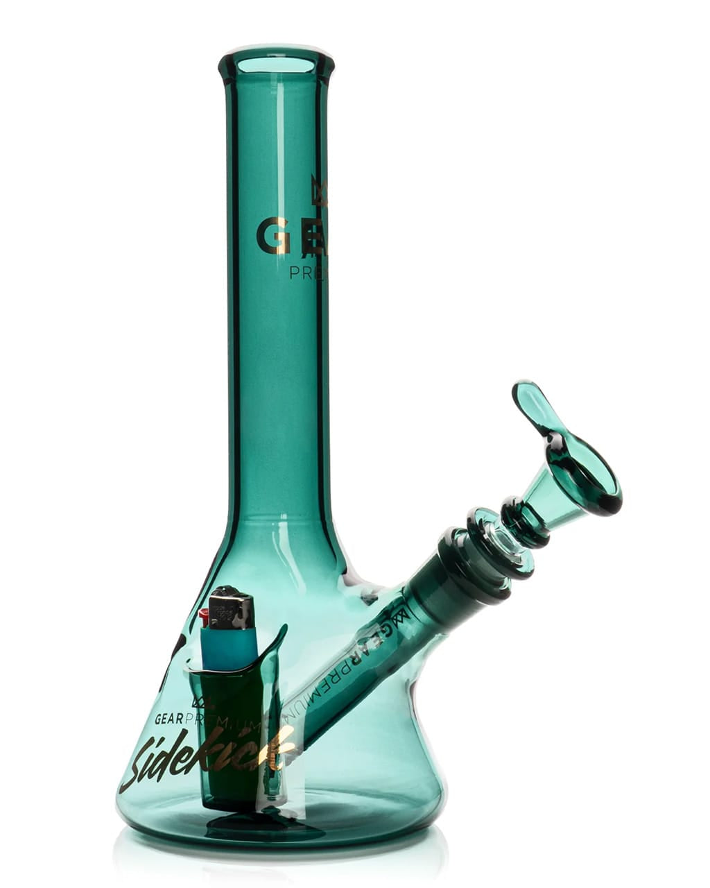 GEAR Premium 9" Mini Sidekick bong in teal glass with built-in lighter holster
