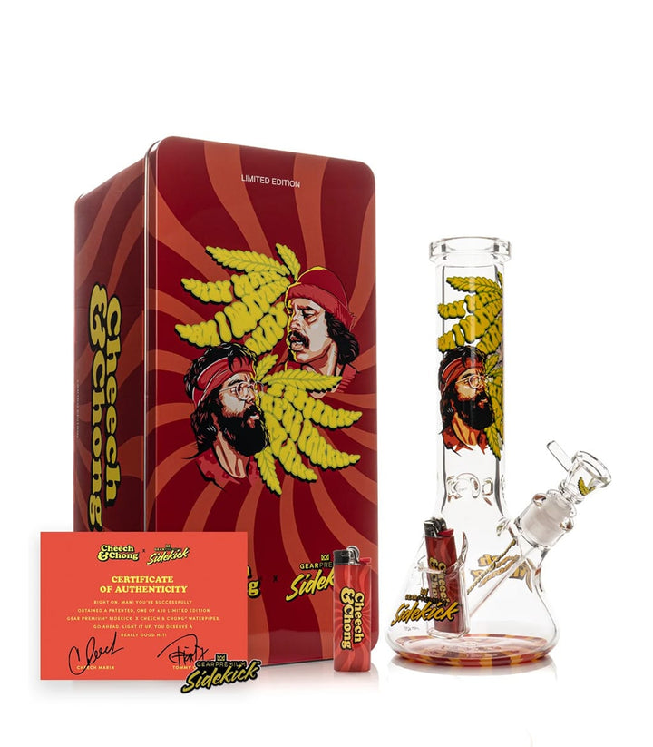GEAR x Cheech & Chong Parked Sidekick bong with collectible tin, lighter, and Certificate of Authenticity