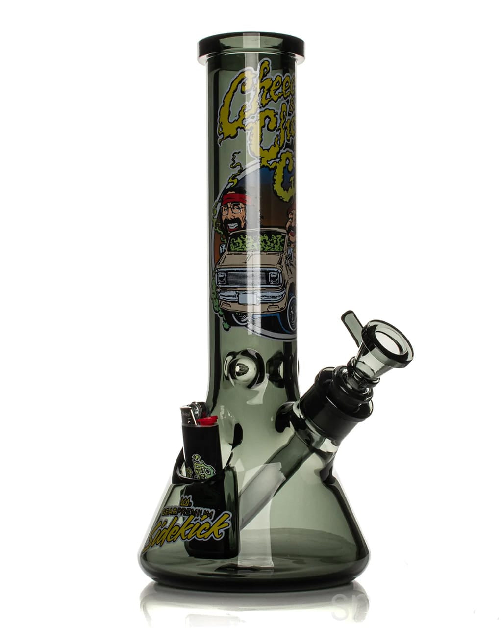 GEAR x Cheech & Chong 12 inch Van Sidekick beaker water pipe with built-in lighter holster, front view