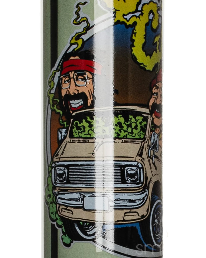 Close-up of Cheech & Chong Van Sidekick collectible tin artwork featuring illustrated van and character graphic