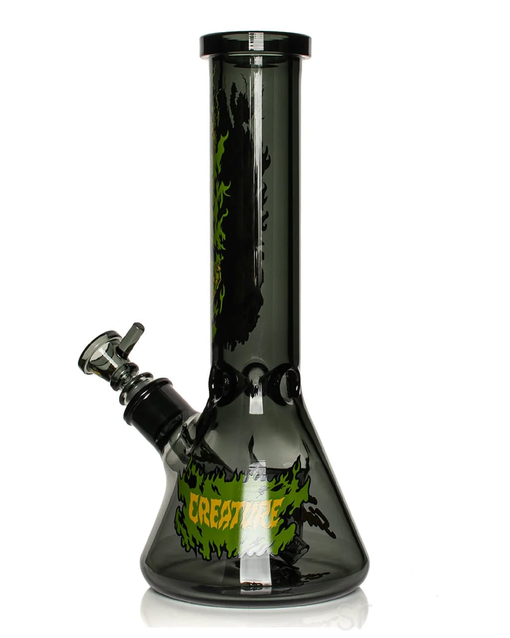 GEAR Premium x Creature Hell Sidekick beaker water pipe with black base and green Creature logo graphic