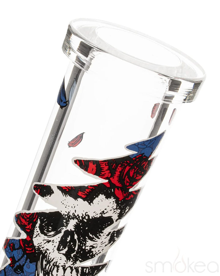 Close-up of Bertha Sidekick Bong neck showing Grateful Dead skull and lightning bolt decal