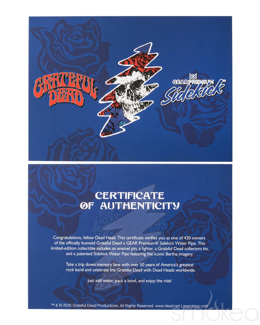 Grateful Dead x GEAR Premium Sidekick collectible tin artwork and numbered Certificate of Authenticity